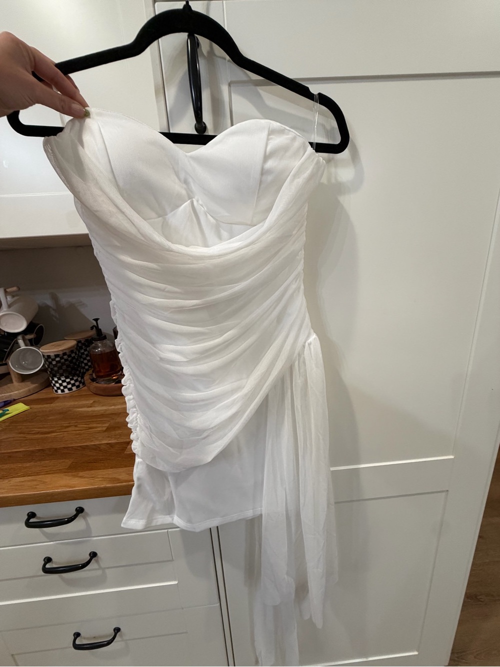 Fashion Nova Strapless White Draped Sweetheart Cocktail Dress